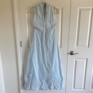 Petal & Pup Size Medium 100% Cotton Light Blue Halter Maxi Dress pockets